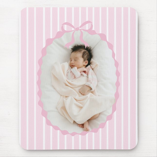 Alfombrilla De Ratón Pink Stripes Bow Frame Custom Photo Mousepad (Frente)
