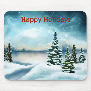 Alfombrilla De Ratón Pinos nevados cerca de un lago
