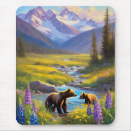 Alfombrilla De Ratón Pintado de flores silvestres de la montaña Grizzly