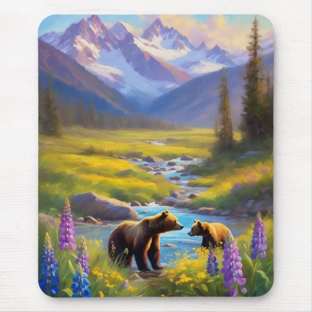Alfombrilla De Ratón Pintado de flores silvestres de la montaña Grizzly (Frente)