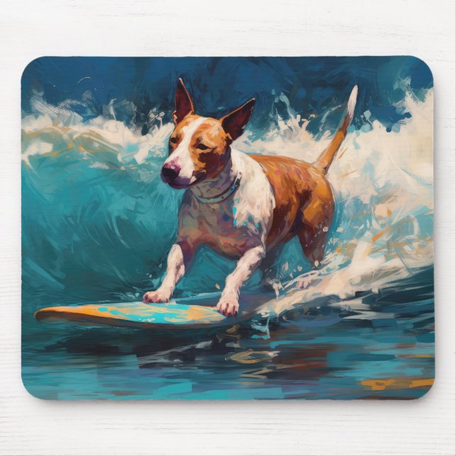 Alfombrilla De Ratón Pintado de surf Bull Terrier Beach (Frente)
