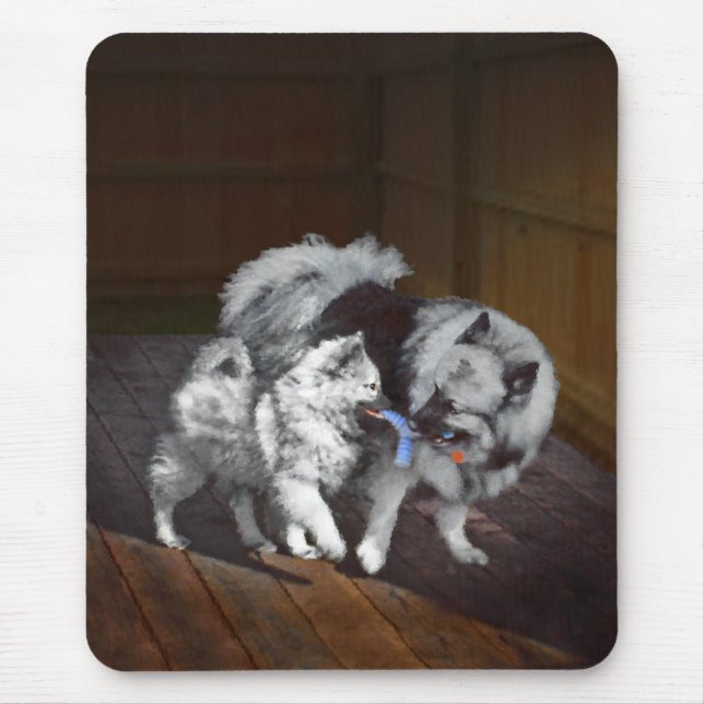 Alfombrilla De Ratón Pintado Keeshond Playtime - Arte Perro Original. (Frente)