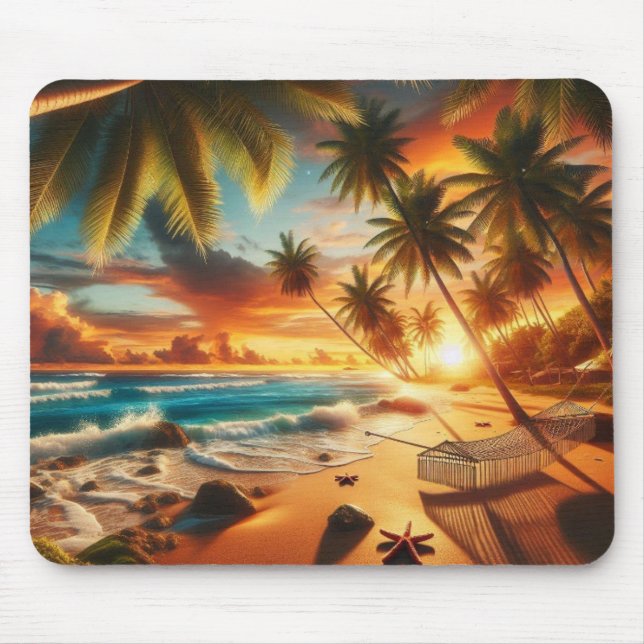Alfombrilla De Ratón Pintado Serene Tropical Sunset Beach (Frente)