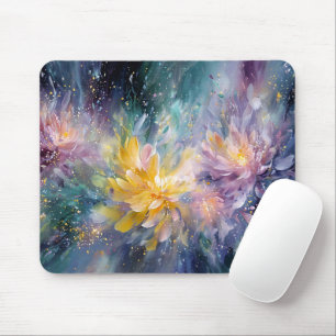Alfombrilla De Ratón Pintura abstracta floral vibrante con explosión
