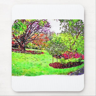 Alfombrilla De Ratón Pintura acuarela de un frondoso jardín de primaver