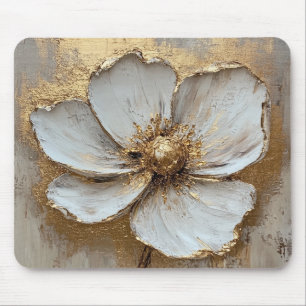 Alfombrilla De Ratón Pintura al óleo Flor de Oro Blanco