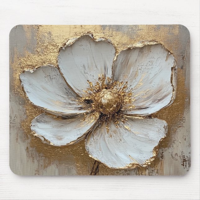 Alfombrilla De Ratón Pintura al óleo Flor de Oro Blanco  (Frente)