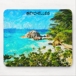 Alfombrilla De Ratón Pintura al óleo tropical de Seychelles – Isla vibr