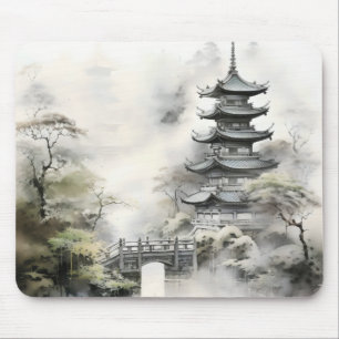 Alfombrilla De Ratón Pintura asiática tradicional de jardín