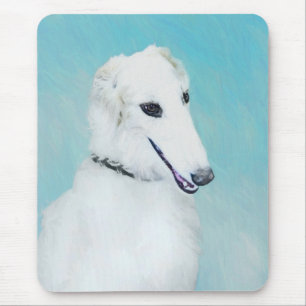 Alfombrilla De Ratón Pintura Borzoi (blanca) - Arte Perro Original.