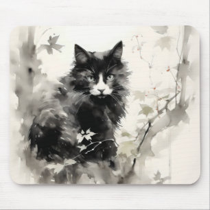 Alfombrilla De Ratón Pintura con Tinta Gato Negro