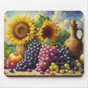 Alfombrilla De Ratón Pintura de aceite de uvas y girasoles
