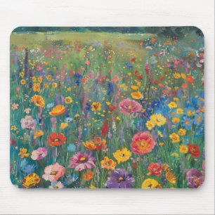 Alfombrilla De Ratón Pintura de acuarela de campo de flores silvestres