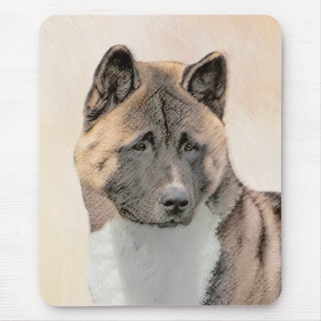 Alfombrilla De Ratón Pintura de Akita - Arte de Perro Original. (Frente)