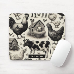 Alfombrilla De Ratón Pintura de animales de granja de cosecha de vintag