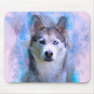 Alfombrilla De Ratón Pintura de arte en color de perro Husky siberiano