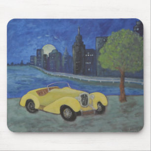 Alfombrilla De Ratón Pintura De Autos Vintage En La Ciudad