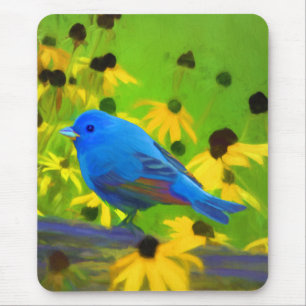 Alfombrilla De Ratón Pintura de Azulillo Indigo - Arte Original de Aves