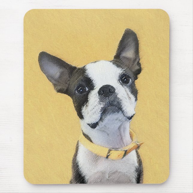 Alfombrilla De Ratón Pintura de Boston Terrier - Arte de Perro Original (Frente)