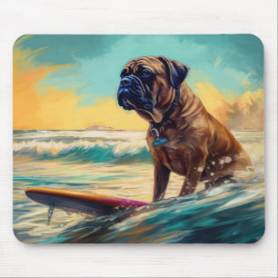Alfombrilla De Ratón Pintura de Bullmastiff Beach Surfing