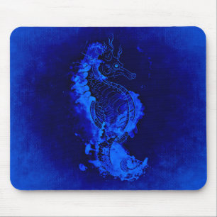 Alfombrilla De Ratón Pintura de caballito de mar azul