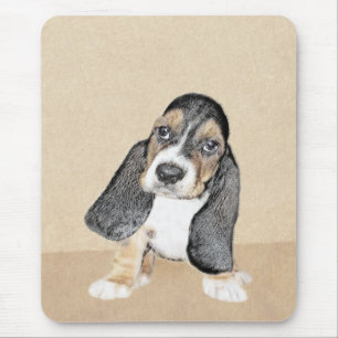 Alfombrilla De Ratón Pintura de cachorro de abeja de Basset - Arte Perr
