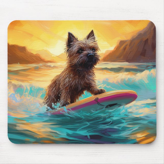 Alfombrilla De Ratón Pintura de Cairn Terrier Beach Surfing (Frente)