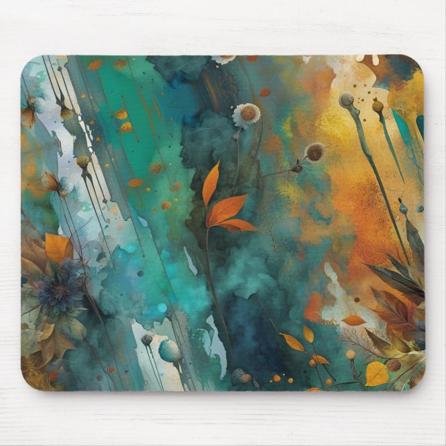 Alfombrilla De Ratón Pintura de cosecha de otoño Verde azulada Rust Gol (Frente)
