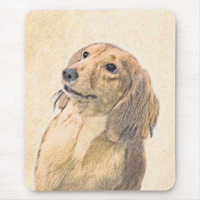 Alfombrilla De Ratón Pintura de Dachshund (de cabello largo) - Arte Per (Frente)