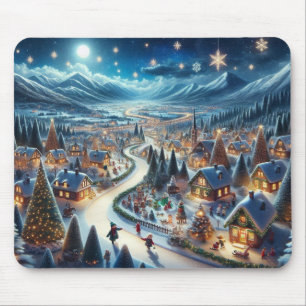 Alfombrilla De Ratón Pintura de escenas nevadas en la aldea de los navi