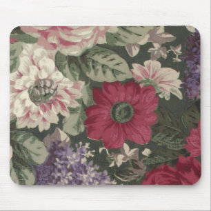 Alfombrilla De Ratón Pintura de flores vintage rojas rosadas azules bla