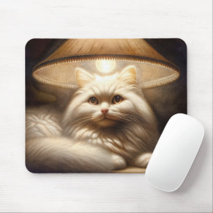 Alfombrilla De Ratón Pintura de gato bajo una pantalla de lámpara