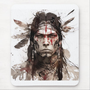 Alfombrilla De Ratón Pintura de guerrero de retrato indio nativo americ