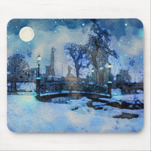 Alfombrilla De Ratón Pintura de la noche de invierno en el parque de la