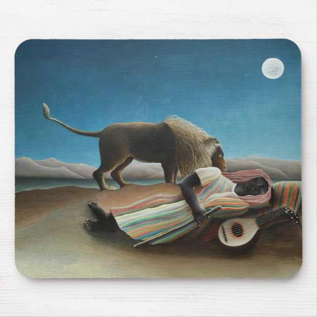 Alfombrilla De Ratón Pintura de león gitano durmiente de Henri Rousseau (Frente)