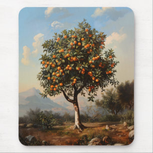 Alfombrilla De Ratón Pintura de paisajes de árbol de Naranja de época