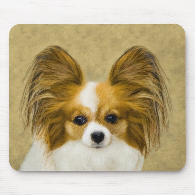 Alfombrilla De Ratón Pintura de Papillon (Hound Tri) - Arte original de (Frente)