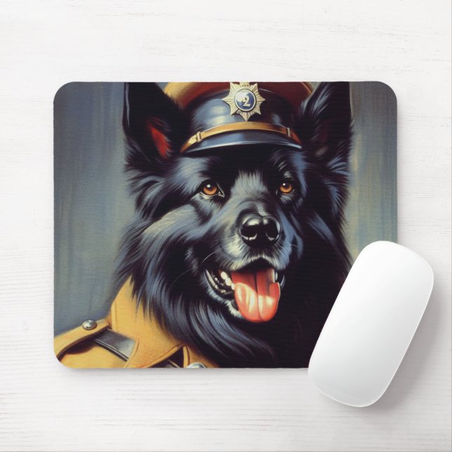 Alfombrilla De Ratón Pintura de pastor negro alemán (Con ratón)
