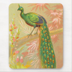 Alfombrilla De Ratón Pintura de pavo real y flores