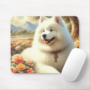 Alfombrilla De Ratón Pintura de perro de Samoyed de época