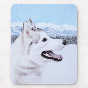 Alfombrilla De Ratón Pintura de perro Husky Siberiano (Plata y Blanco)