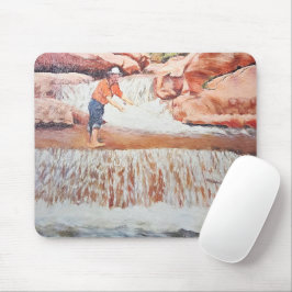Alfombrilla De Ratón Pintura de pescador en cascada