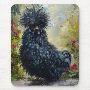 Alfombrilla De Ratón Pintura de pollo de Silkie Negro