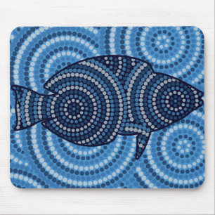 Alfombrilla De Ratón Pintura de punto de peces aborígenes