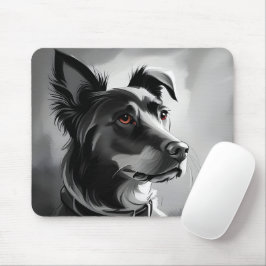 Alfombrilla De Ratón Pintura de retrato de perro negro y plateado