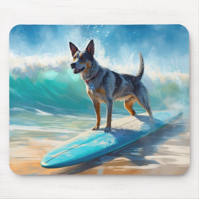 Alfombrilla De Ratón Pintura de surf Blue Heeler Beach (Frente)