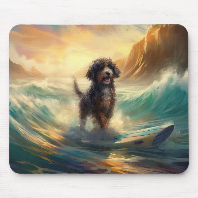 Alfombrilla De Ratón Pintura de surf de Bernedoodle Beach (Frente)