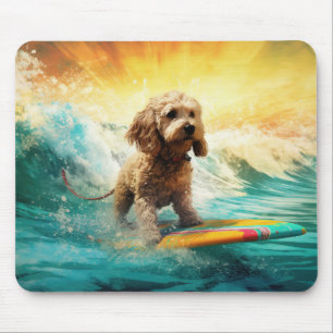 Alfombrilla De Ratón Pintura de surf en la playa de Cockapoo
