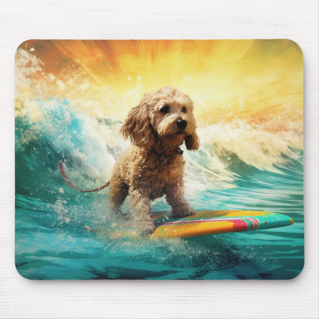 Alfombrilla De Ratón Pintura de surf en la playa de Cockapoo (Frente)