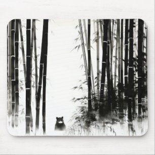 Alfombrilla De Ratón Pintura de tinta de bosque de bambú negro